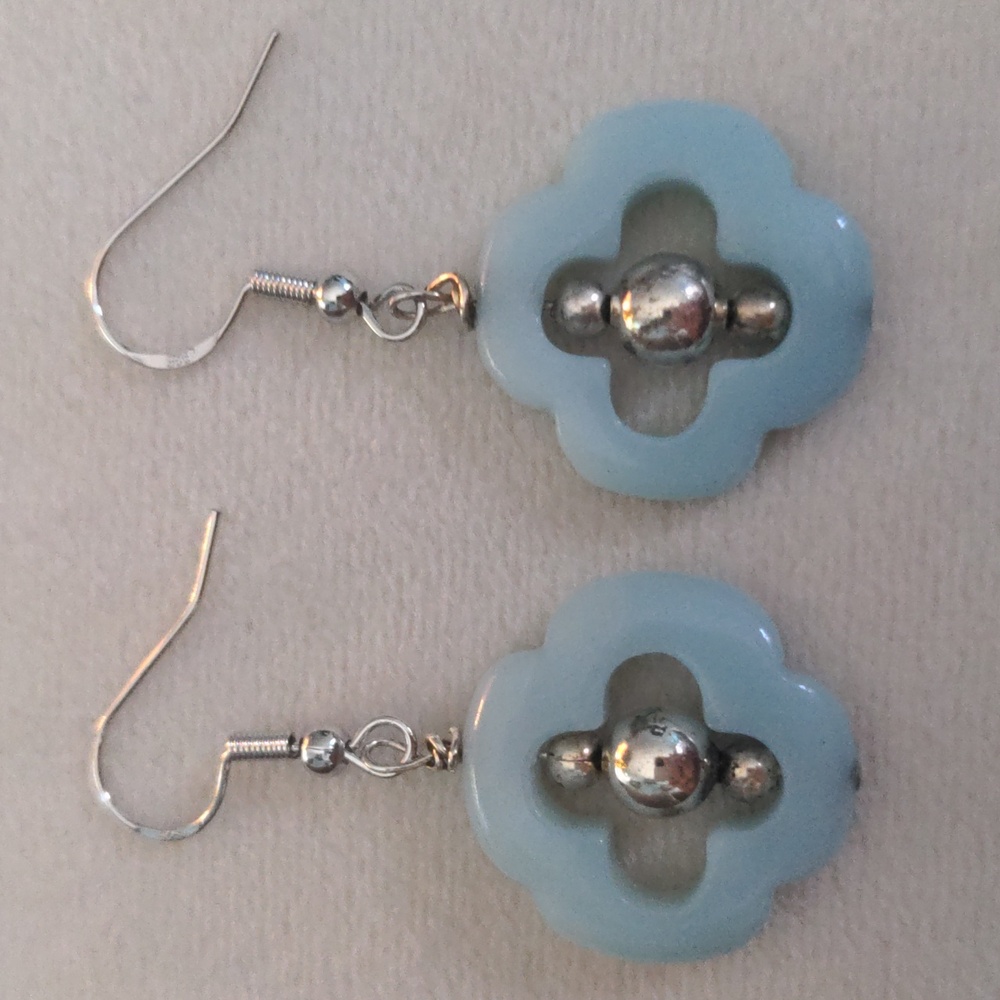 New Gemstone Clover Earrings, Sterling Silver Earring Backs, Blue Amazonite